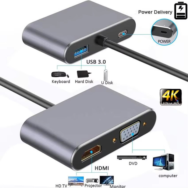 USB Type C Docking Station Hub 5Gbps USB C to 2.0V 4K HDMI 1080P VGA with 100W PD Charging Port Type C Hub