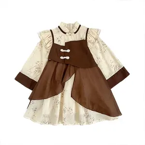 2024 New Boutique Wholesale Spring Chinese Style Patchwork Girl's Dress Fancy Design Birthday Party Clothing for Baby Kids