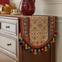 Drapeau de table réutilisable en polyester à franges florales rétro américaines, personnalisable, pour la salle à manger, le salon, le meuble TV, la commode