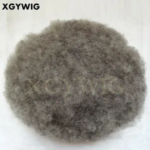 Commande personnalisée 1B 80% gris pleine dentelle noir hommes 6mm serré Afro bouclés toupet 100% indien Remy système de remplacement de cheveux humains - Product Image 1
