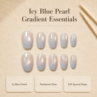 K722 Kaixin Ongles à presser bleu glacé ombré, bord français bleu, forme courte et souple, forme squoval, pour nail art