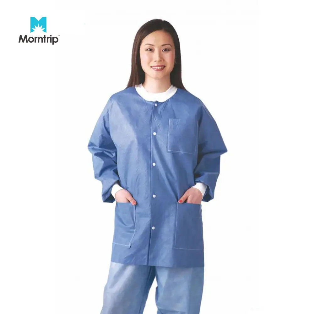Morntrip China Clean Room Lab Coats ESD <span class=keywords><strong>Labcoats</strong></span> & Smocks Suit Uniform SMS Disposable Lab Coat with Zipper & Knit Cuff
