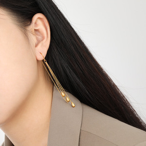 New Design <strong>Stainless</strong> <strong>Steel</strong> Chain Fringe Water Drop Ear Line Delicate Fashion <strong>Jewelry</strong> 18k Gold Plated Earrings for Women - Product Image 4