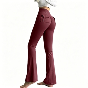 Pantalon de yoga évasé taille haute pour femme avec poches, effet ventre plat et rehaussement des fesses, idéal pour la gym et les tenues décontractées - Product Image 4
