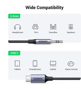 <span class=keywords><strong>Cable</strong></span> UGREEN CM450 USB Tipo C a Conector Auxiliar Macho de 3.5mm para Auto, Adaptador de Audio de 1m, <span class=keywords><strong>Cable</strong></span> Auxiliar Trenzado para Vehículo - Product Image 5