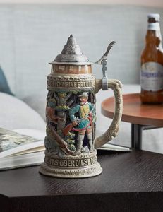 HAUCOZE 700ml Modern Aluminum Pottery Beer Stein <strong>Mug</strong> with Lid Wine Birthday Gifts <strong>Men</strong> Father Husband - Product Image 3