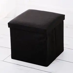 Aufbewahrungs-Ottoman-Kubus, kleiner Couchtisch aus Leinen, Fußhocker, faltbare Spielzeugkiste, zusammenklappbar für Kinder, Grau - Product Image 5