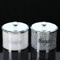 Pot en céramique cylindrique fait main, motif biscuits écrasés argentés et diamants, avec intérieur en cristal, pour rangement de cuisine, décoration de mariage et de maison
