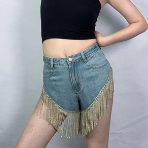 Shorts de mezclilla de cintura alta para mujer, diseño personalizado con borlas, cómodos para el verano - Product Image 6
