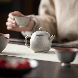 Guanlan Rough Pottery Teapot Gray Glaze Round With Lid Kung Fu <b>Tea</b> <b>Set</b> Single Teapot For Afternoon <b>Tea</b> Office Use - Product Image 1