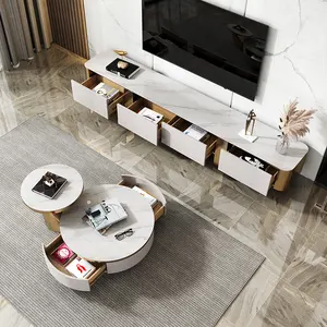 Italian stone plate TV cabinet and tea table combination High-end wooden TV stand Small apartment furniture set