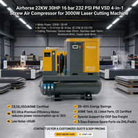 Compresseur d'air rotatif à vis industriel silencieux 30HP 22kW 13bar 16bar avec réservoir de 600L et sécheur pour machine laser CNC