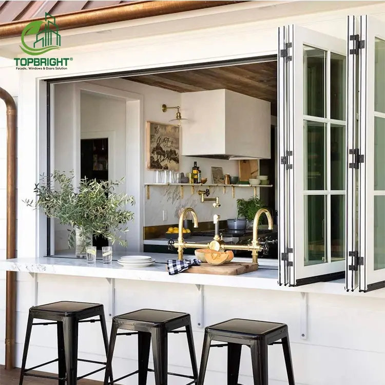 Horizontal folding window vertical aluminum alloy accordion windows double glazed cheap bifold windows