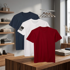 Lot de 3 T-shirts Premium Slim à Col Rond Manches Courtes 100% Coton Bleu Marine Blanc Bordeaux Décontractés Respirants Écologiques pour Hommes - Product Image 3