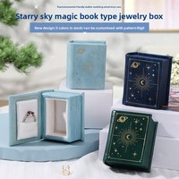 Boîte à bijoux en forme de livre de style rétro européen, en cuir PU haut de gamme, avec finition bronzée, fermeture magnétique, petite, rouge, personnalisable, UV