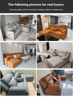 Erstklassiges, schlichtes, modernes elektrisches Kinosofa aus erstklassigem Rindsleder, ausziehbar, verstellbare Chaiselongue, Wohnzimmer-Liegesessel