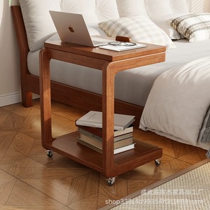 Bona Gold Square Solid Wood Movable Bedside Table With Wheels Multifunction Flip Top For Bedroom Living Room Sofa Side Use - Product Image 2