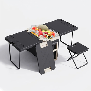 Outdoor Camping Cadeira De Mesa Dobrável Set 32L Isolado Cooler 2 em 1 Multi Mesa De Piquenique com Rodas