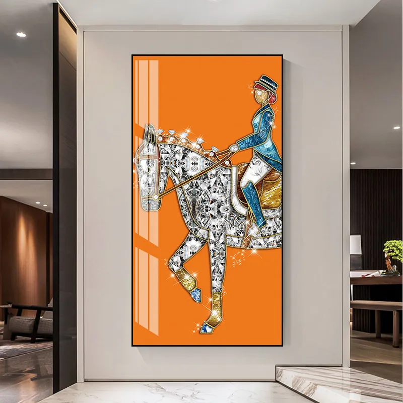 Popular decorative wall painting animal home decoration crystal glass painting horse decorative wall paintings