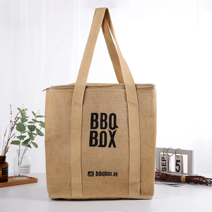 Sac fourre-tout en toile de jute imprimé sur mesure avec fermeture éclair, sac isotherme réutilisable pour le vin en toile de jute - Product Image 2
