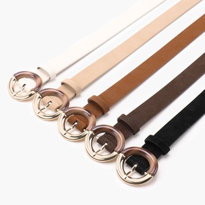 Damesriemen Vintage riemen Dames PU-riem Suède textuur Tweekleurige ronde gesp Retro mode tailleband - Product Image 4