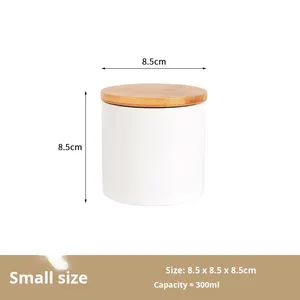 Pot rond en céramique scellé avec couvercle en bambou et joint en silicone, pot simple blanc portable, pot de rangement pour bonbons et thé - Product Image 6