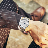 Relojes automáticos de lujo para hombre de 39 mm, personalizados, con caja y correa de acero inoxidable 316L, reloj mecánico con manecillas de acero azul.