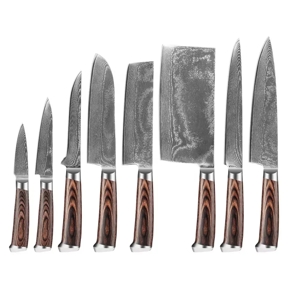 High Quality Professional 67 Layer Damascus Steel 7 Inch Kitchen Knife Santoku Chef Knife Set