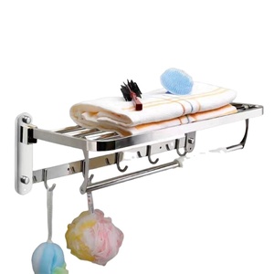 Porte-serviettes mural pliable en acier inoxydable 304 pour salle de bain, étagère à serviettes polie avec crochets pour vêtements - Product Image 4