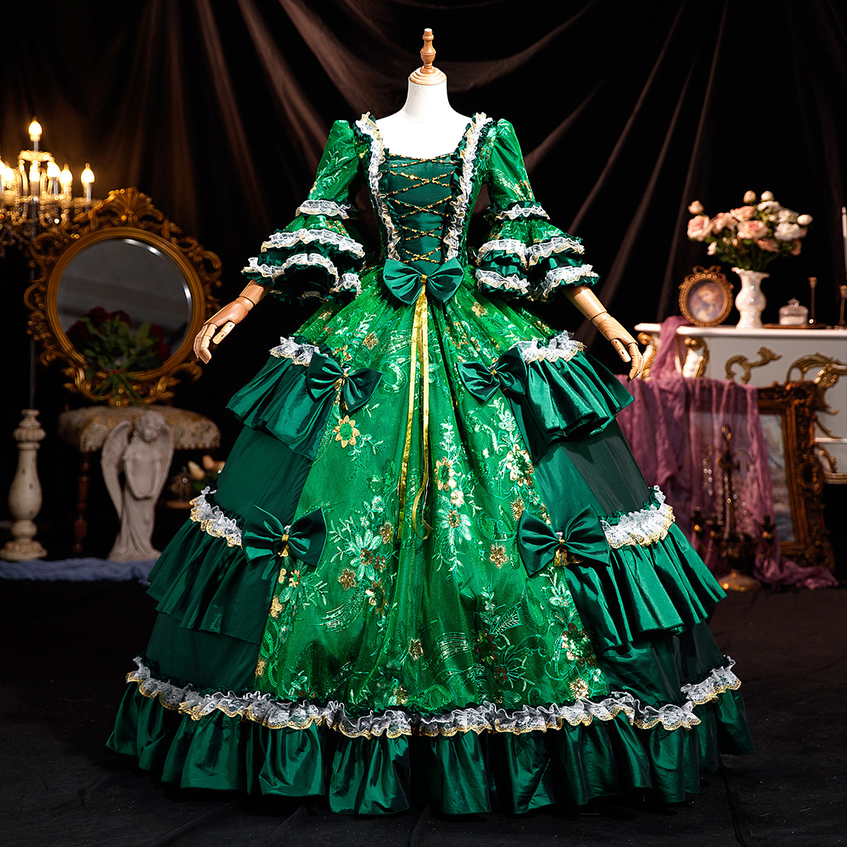green victorian dress Light green queen lace-up classical dress