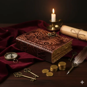 สมุดบันทึกหนังลายนูนพระอาทิตย์และพระจันทร์ ทำมือ สไตล์วินเทจ พร้อมกุญแจล็อค ขอบกระดาษแบบดีเคล - Product Image 5