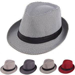 Sombrero Trilby Fedora a cuadros inglés a rayas de algodón de verano para hombre Lt Grey L/XL 58cm - Product Image 6
