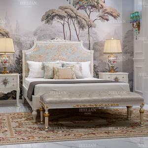 เตียงคู่สีน้ำเงินขนาด 1.5 เมตร ดีไซน์ทันสมัย ทำจากไม้เนื้อแข็งแกะสลัก เฟอร์นิเจอร์สไตล์ฝรั่งเศส โรแมนติก หรูหราแบบยุโรป สำหรับห้องนอนในวิลล่า ยี่ห้อ JEELIAN - Product Image 6