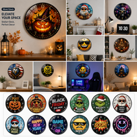 Jam Dinding Kaca Bulat Cetak Kustom Motif Pemandangan Musim Dingin Jam Dinding Senyap untuk Pintu Masuk Ruang Makan Hiasan Dinding Apartemen