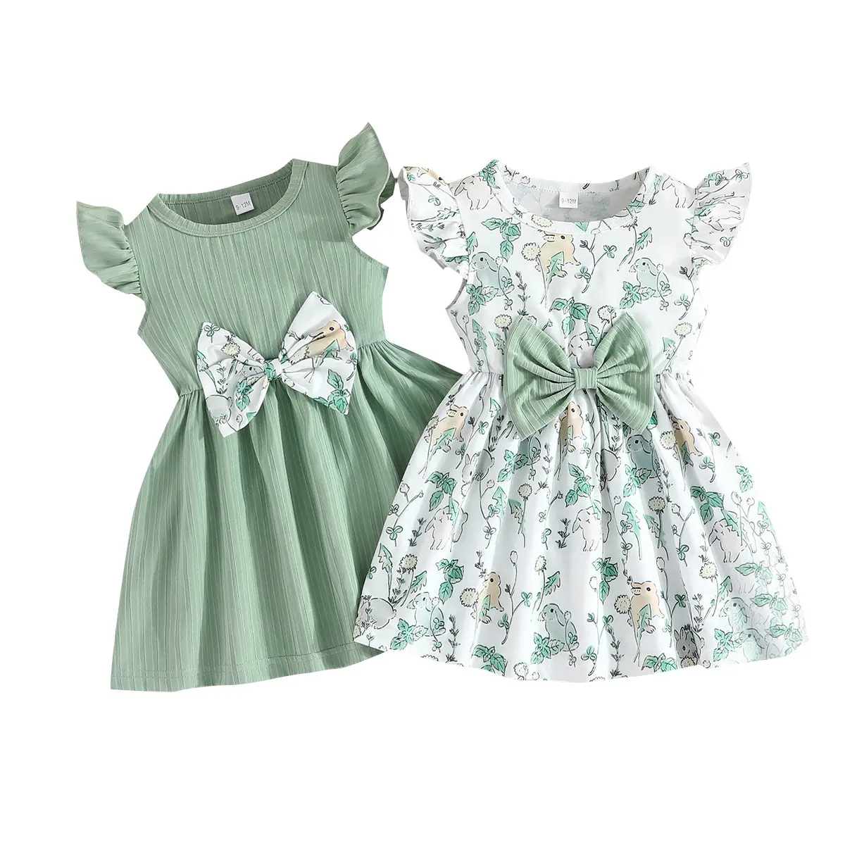 2 Pieces set baby girls dresses summer clothes floral printing young girls dress skirt green kids dresses for 9M to 3Y