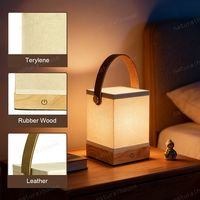 Lampe de table/bureau en bois de style nordique avec protection oculaire, rechargeable par USB, à intensité variable tactile, avec poignée en cuir pour chevet