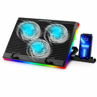 Refroidisseur portable pour ordinateur portable CP253, ultra-fin, panneau dissimulé, design antidérapant, 6 vitesses réglables, 3 ventilateurs RGB, support de jeu ABS, en stock