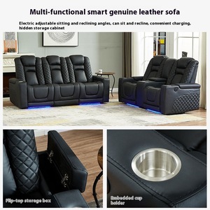 Dreisitzer Elektrisches Echt leder Modernes <span class=keywords><strong>Sofa</strong></span> Anpassbares Heimkino-<span class=keywords><strong>Sofa</strong></span> mit Tassen-und Couch tisch möbeln für das Wohnzimmer - Product Image 3