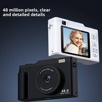 Çocuklar için Dijital Kamera 48MP 15X Optik Zoom Döner LCD Ekran Full HD Video AI Güzelleştirme MicroSD Yuvası Siyah Beyaz