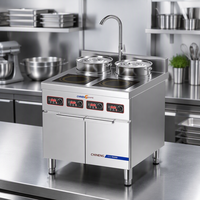 Cuisinière à pâtes multifonctionnelle avancée à levage automatique avec six paniers, gaz et électrique, pour restaurant et pizzeria commerciale