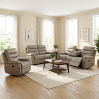 Ensemble de canapés sportifs réglables manuellement Frank Luxury, surpiqûres contrastées, cuir brun foncé, mobilier de salon 3 pièces