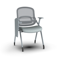 Chaise de bureau ergonomique moderne en maille avec revêtement PU, pour hôpital et école, avec accoudoirs réglables, tablette d'écriture incluse et table pliable