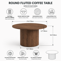 Table console moderne de luxe contemporaine en bois massif côtelé avec plateau en bois grainé et base cylindrique pour hôtel et salon