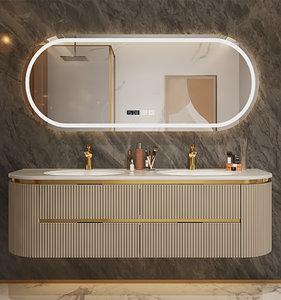 Piastra di quercia di lusso lavabo in ceramica senza cuciture luce ad <span class=keywords><strong>arco</strong></span> semicircolare mobile da bagno per uso alberghiero - Product Image 2