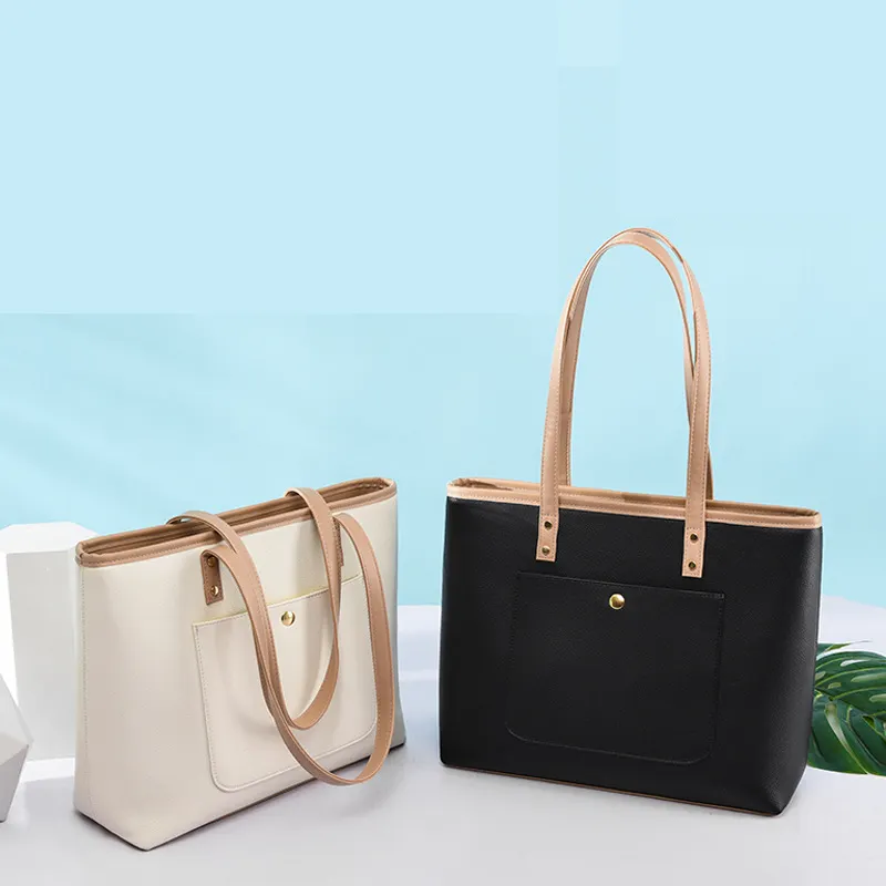 OEM Custom Stylish Fashion PU Leather High Quality Waterproof Shoulder Work Women Laptop Tote Bag Handbags