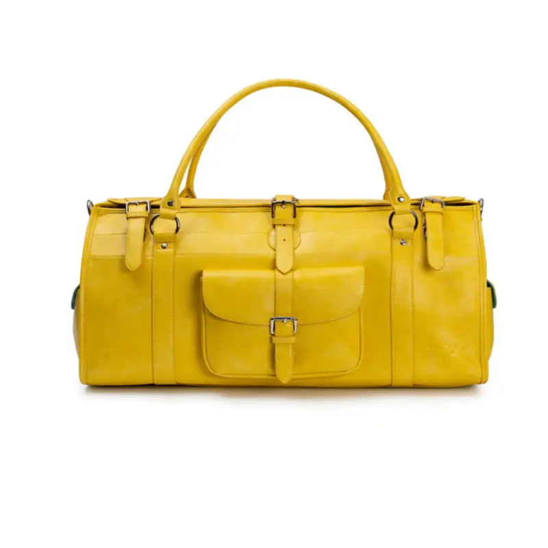 Yellow genuine leather luxury luggage travel bags Overnight Bag womens Weekender Carry on Travel Duffel Bag