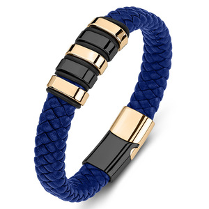 Pulseras Elegantes <span class=keywords><strong>de</strong></span> Acero Inoxidable Negro Estilo Punk con Cuero Azul Verde para Hombres y Niñas, Idea <span class=keywords><strong>de</strong></span> Regalo <span class=keywords><strong>de</strong></span> <span class=keywords><strong>Amistad</strong></span> - Product Image 1