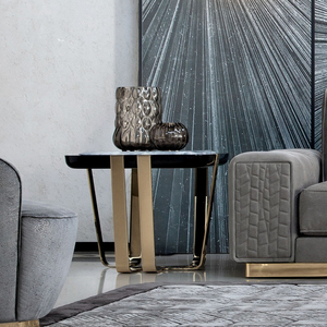 Table d'appoint carrée en marbre et acier inoxydable, pieds dorés, style italien de luxe, pour salon, modèle DV-CHAR - Product Image 5