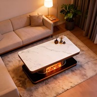 Table basse chauffante électrique intelligente en marbre à 2 niveaux avec rangement, silencieuse et économe en énergie, idéale pour le salon et les réunions de famille – Offre Spéciale