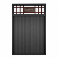 Porte d'entrée double de sécurité moderne en acier inoxydable noir, peinture cuite de luxe pour villa et appartement